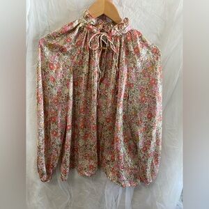 H&M Cottagecore Floral Ruffle Neck Chiffon Blouse - Size XS EUC